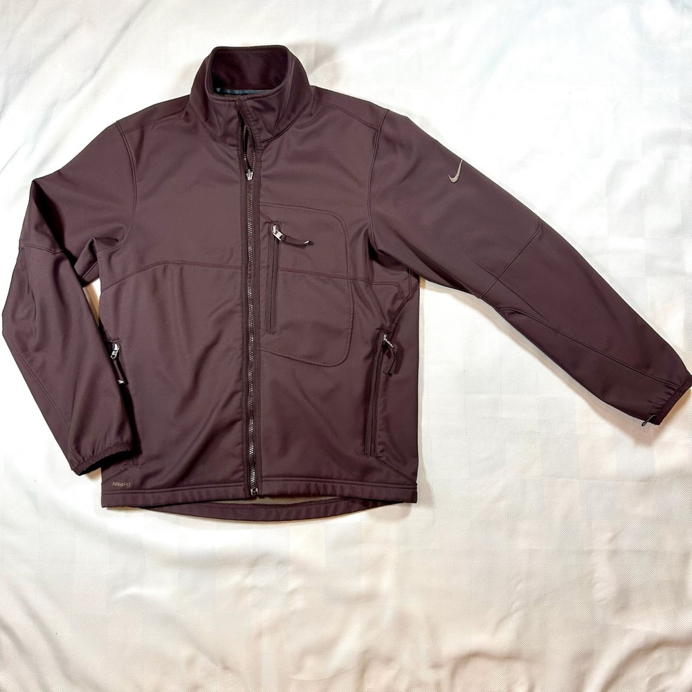NikeFit Therma-FIT Full Zip‎ Softshell Jacket Mens M Brown Fleece Lined